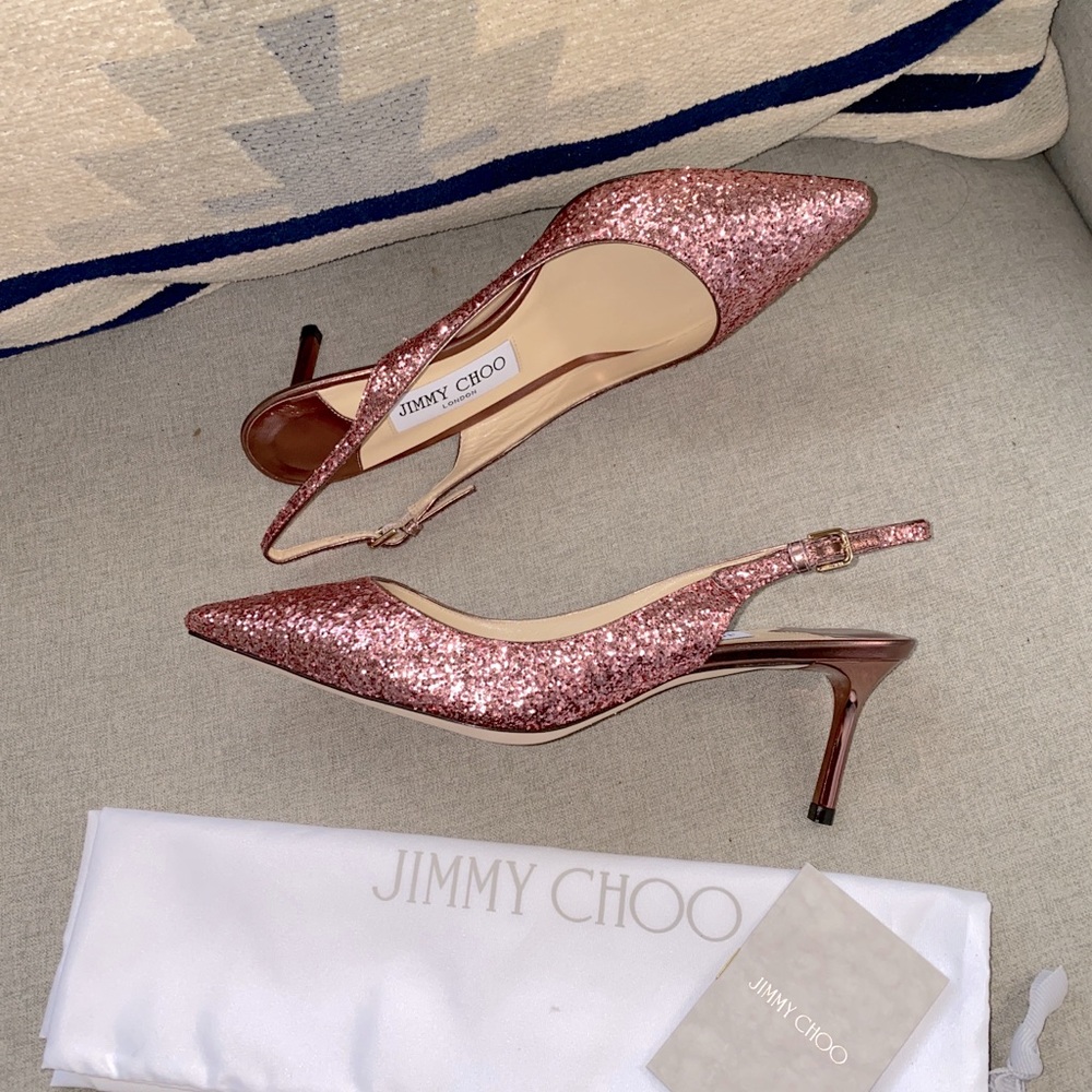 Jimmy Choo Erin 60 candyfloss pink galactica glitter pump heels NWT 36
